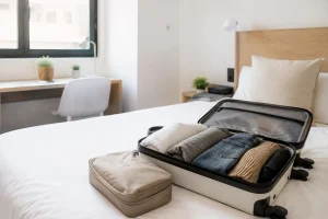 maleta abierta sobre la cama
